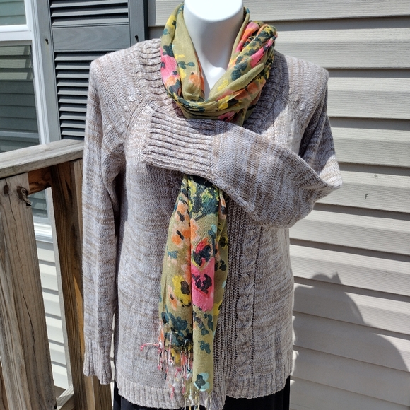 Vintage Jason Maxwell 2X Plus Size Oatmeal Tweed V-Neck Fisherman Style Sweater - Picture 1 of 12